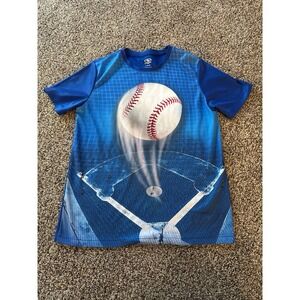 Athletic Works Boys Blue baseball short‎ sleeve shirt size 10-12